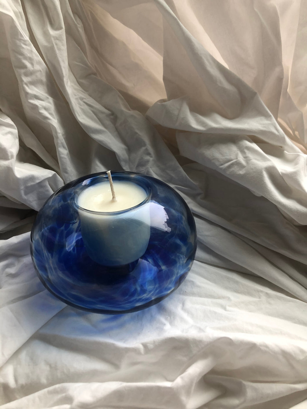 hand blown blue tealight bowl