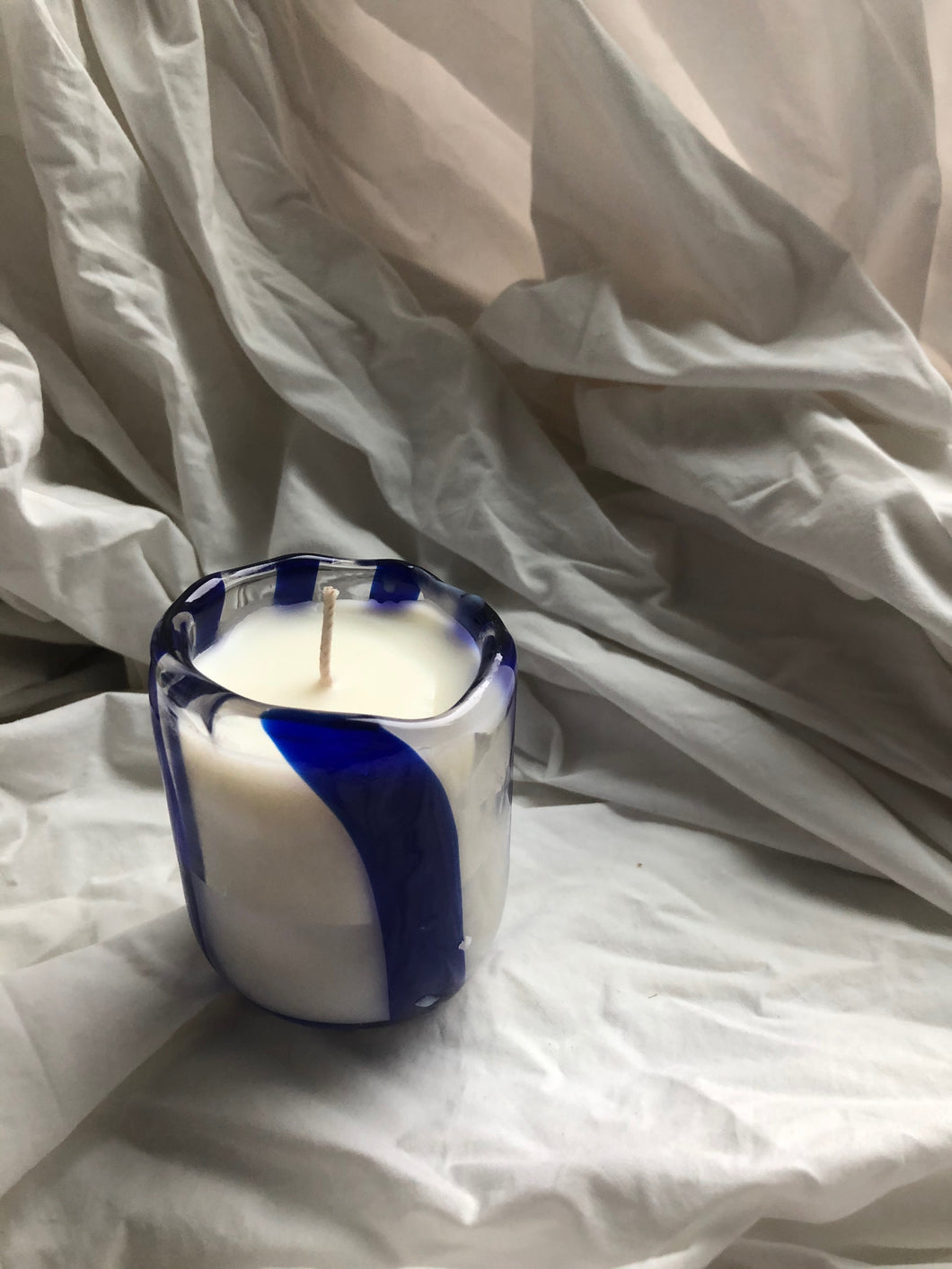 hand blown blue stripe tealight